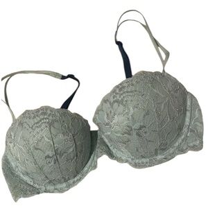 VICTORIA'S SECRET PINK Lined Underwire Demi Green Blue Silver Lace Sexy 34D EUC